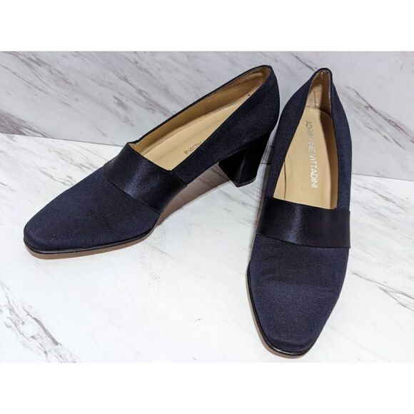 Adrienne Vittadini Women's Blue Fabric 2" Block Slip On Heel Fabric Pump 7.5 - Picture 3 of 10